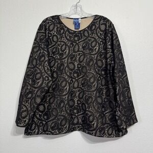 Venezia Jeans Black Lace Over Light Nude Lining Long Sleeve Shirt Wom Size 18/20